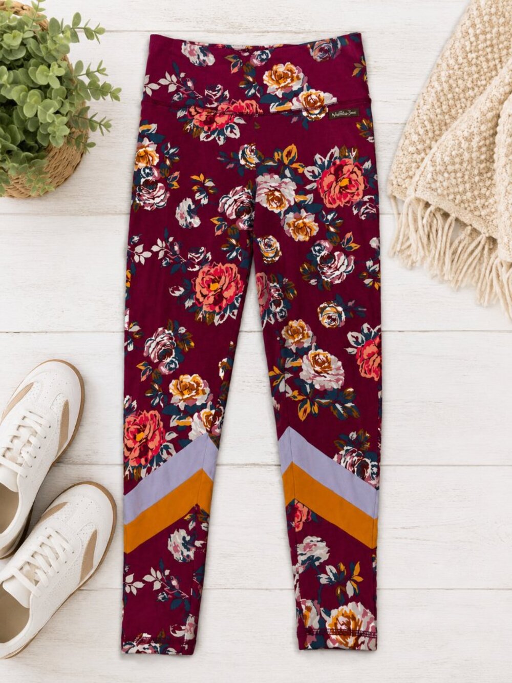 Matilda Jane Floral Leggings Women's Small Burgundy Colorblock Stretch Pants